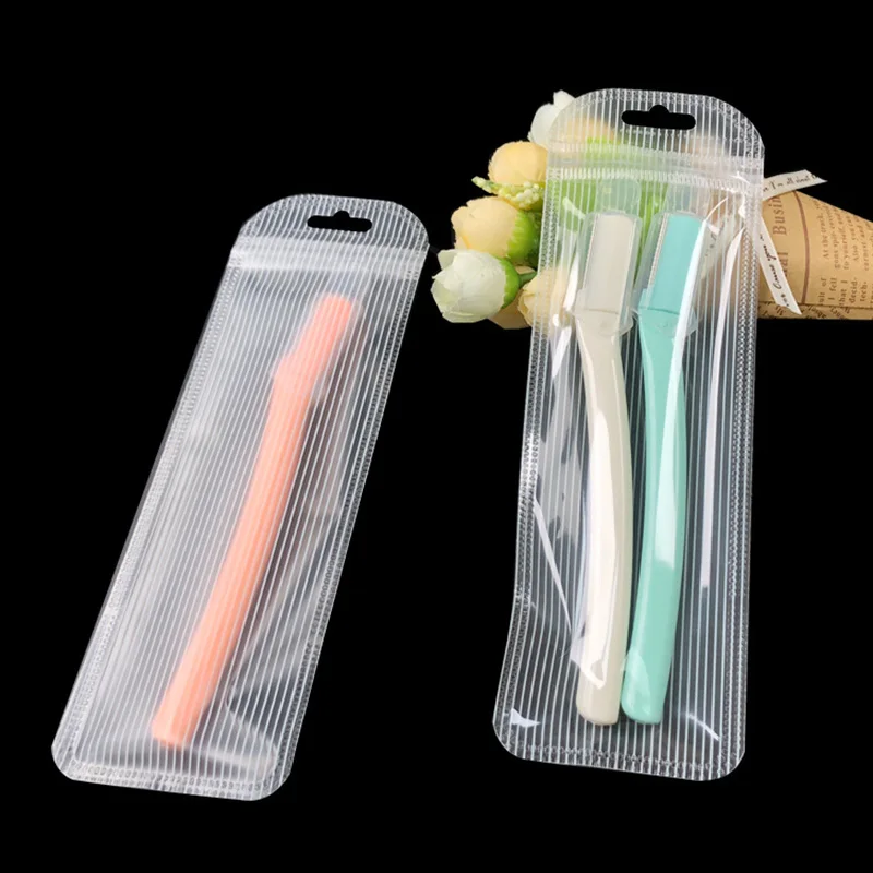 Hb1af6c90379949fbbdf7cfc93c58d6ccs 50Pcs/Lot Long Plastic Ziplock Package Bag Pens Leather Keychain Watch Band Jewelry Pouch Self Sealing Makeup Brush Packing Bags