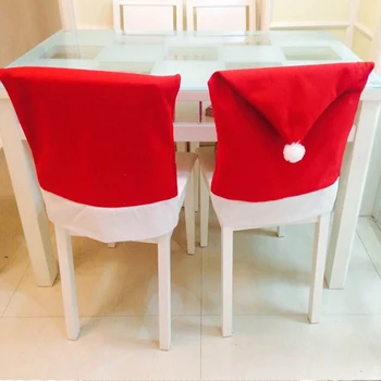 

Santa Claus Cap Chair Cover Christmas Dinner Table Red Hat Chair Clause Hat Chair Back Cover Marry Christmas
