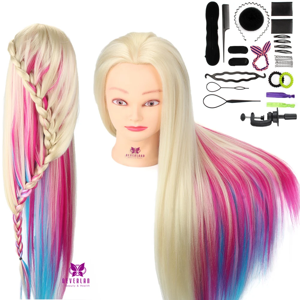 

Neverland 26Inch Colorful Synthetic Hair Mannequin Head For Hairstyles Hairdressing Training Head with Table Clamp and Braid