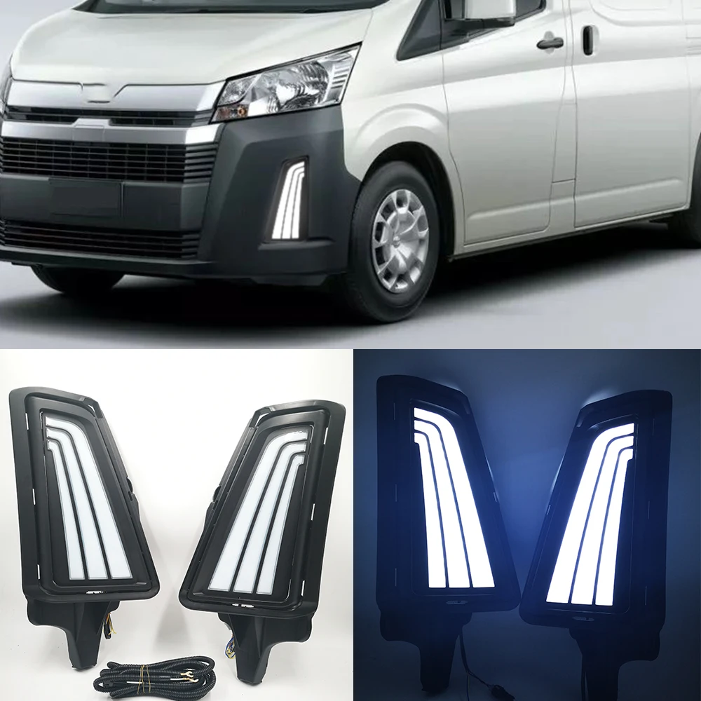 Автомобильный мигающий 1 комплект, Автомобильный светодиодный DRL Дневной ходовой светильник, противотуманная фара, украшение с течением сигнала поворота для Toyota NEW Hiace