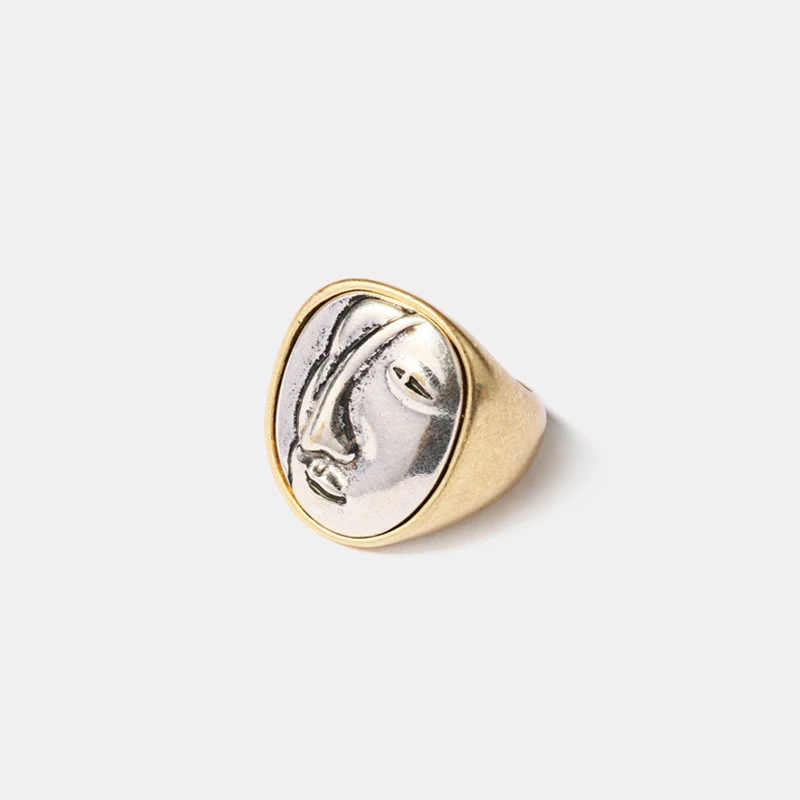 SRCOI винтажные преувеличенные Портретные кольца большие круглые индивидуальные геометрические человеческие кольца для пальцев лица для женщин Девушка подарок Вечерние