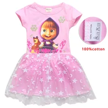 Детское платье с героями мультфильмов кружевные платья с принтом «Маша и Медведь» для маленьких девочек платье принцессы для маленьких девочек Карнавальный костюм летнее платье с короткими рукавами