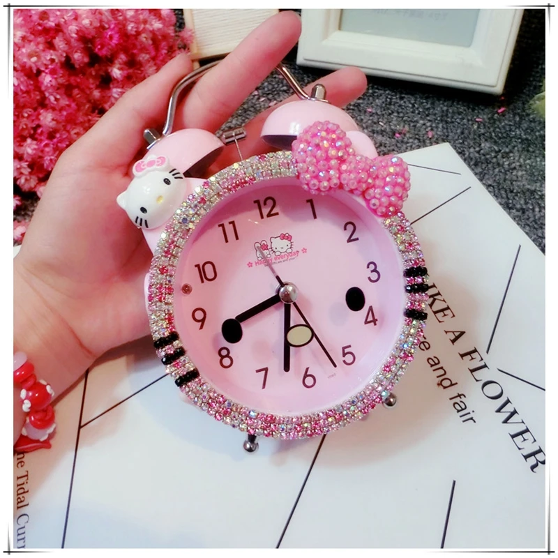 Kitty Cute Clock with Rhinestones Doraemon Alarm Clock Kids Desk Retro