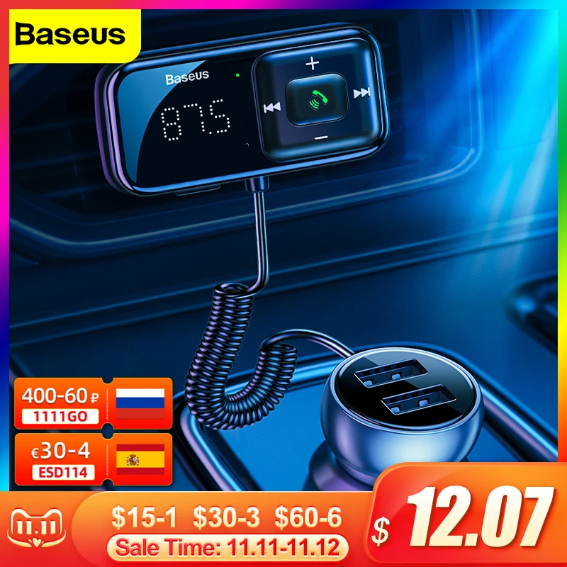 Baseus FM Modulator Transmitter Bluetooth 5.0 FM Radio 3.1A USB Car Charger Handsfree Car Kit Wireless Aux Audio FM Transmiter 1