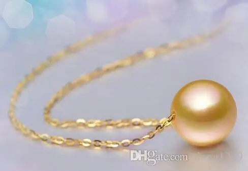

Free Shipping beautiful 13-14mm round South Sea natural gold pearl necklace 17.5 inches 14k