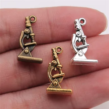 

10pcs Antique Silver Color Biological Microscope Charm Jewellery Pendant For Bracelet Necklace 21x11mm