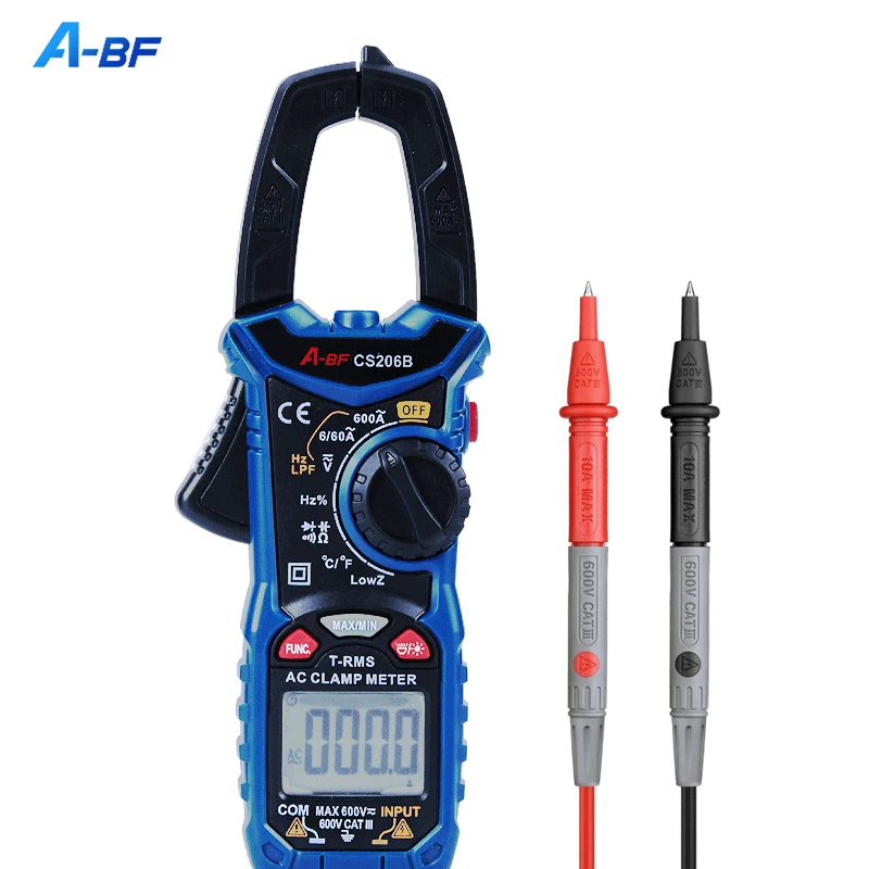 Medidor de pinza Digital multímetro Auto de la gama de A-BF CS206B/CS206D actual voltaje temperatura condensador de valores eficaces verdaderos AC/DC MAX/MIN NCV