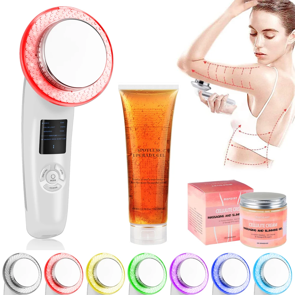 6 in 1 EMS Ultrasonic Cavitation Slimming Massager Machine LED Phototherapy Face Lifting With Fat Burn Slim Gel Cellulite Cream | Красота и