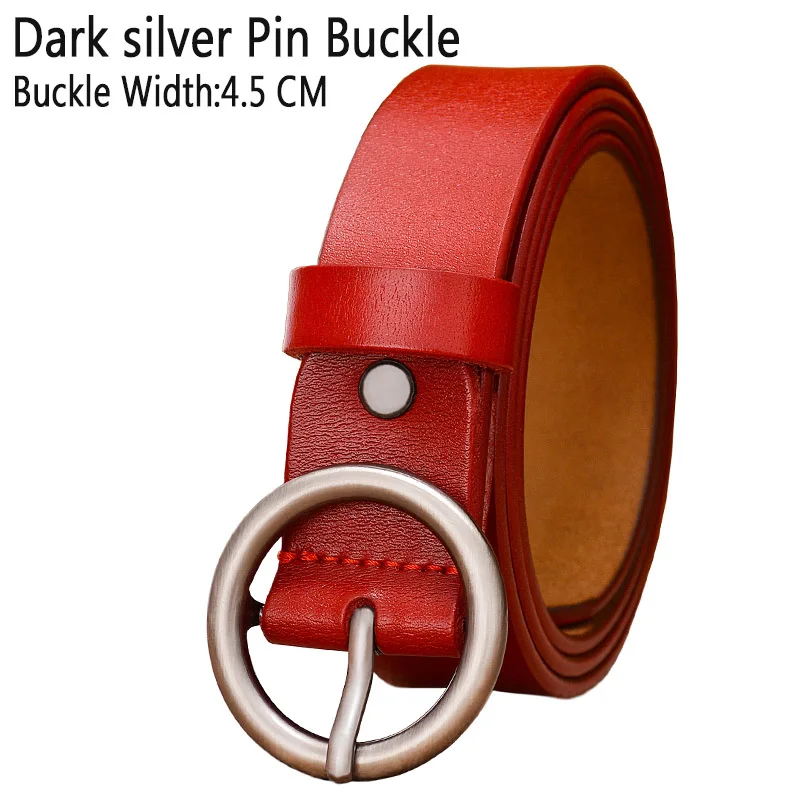 Red Silver buckle Модный ремень с круглым кольцом и пряжкой, женские ремни из натуральной кожи для женщин, качественный ремень из коровьей кожи, женский пояс для джинсов, ширина 2,8 см - Цвет: Red Silver buckle