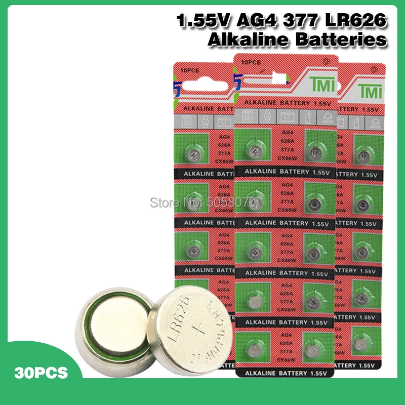 30pcs/pack Ag4 Lr626 377 Button Batteries Sr626 177 Cell Coin Alkaline
