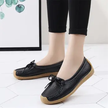 

2020 Women Breathable Genuine Leather Ankle Boots Female Summer Low Top Loafers Round Toe Comfortable Driving Shoes Casual Shoes