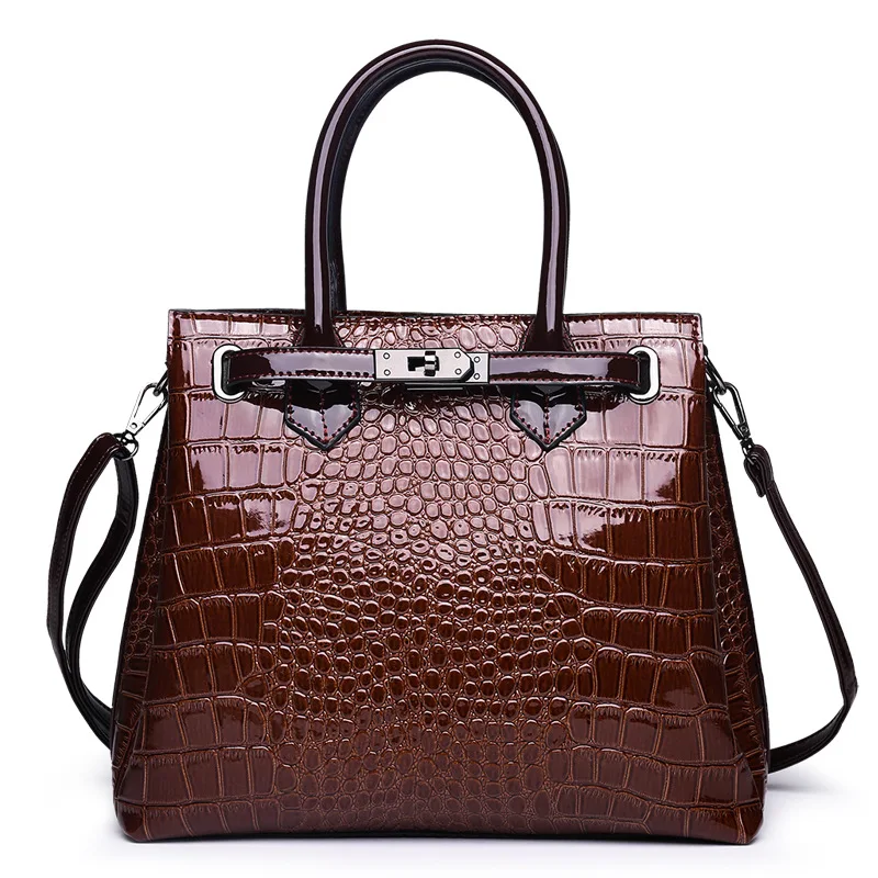 Женские большие сумки из кожи аллигатора для офисных леди, бордовые коричневые сумки через плечо, сумки на плечо из качественной искусственной кожи, Прямая поставка, FH227 - Цвет: Светло-коричневый