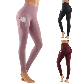 

Pockets Leggings Women High Waist Fitness Pants Casual Jogger Sport Leggins Stretchy Gym Wear Clothes 4color Black Gray Pink Red