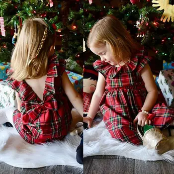 Christmas Baby Girls Dress Toddler Kids Xmas Party Wedding Princess Bow Red Checked Tutu Dresses