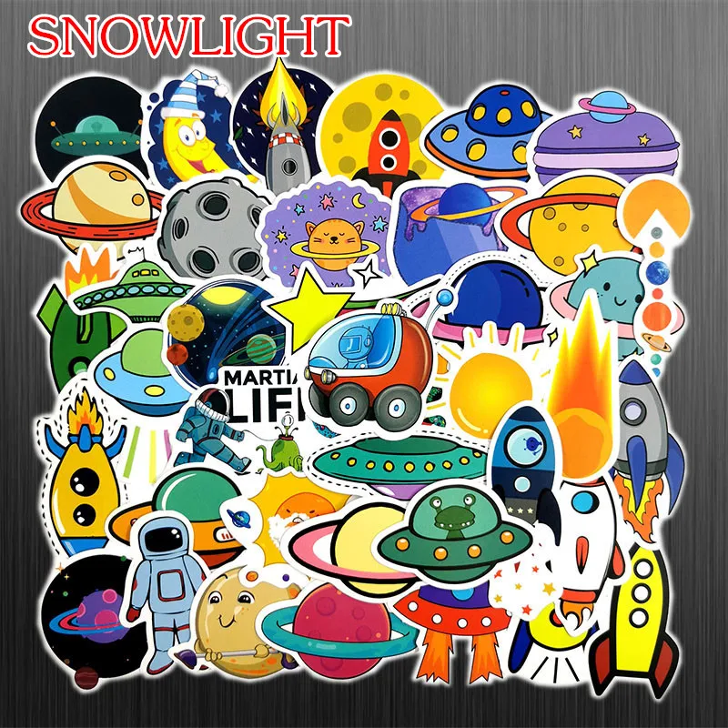 10/50 pcs/pack Anime Spaceship Astronaut Ufo Alien Cartoon Waterproof Stickers For Suitcase Laptop Notebook Kids Toy Stickers