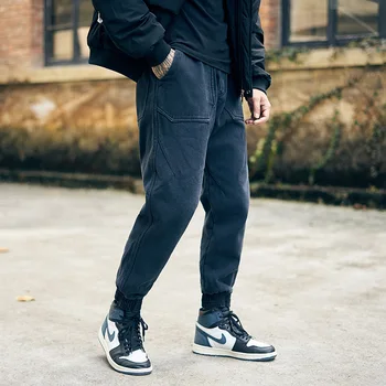 

Winter clothes American retro washed plus fleece trousers men's trend loose solid color thickened harem pants feet pants