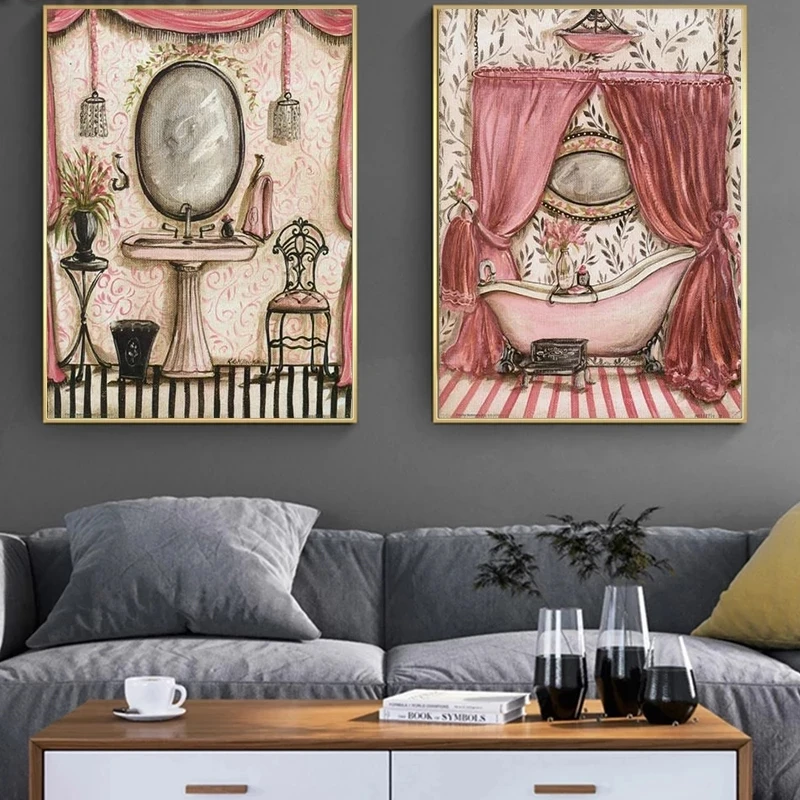 Vintage French Style Shabby Victorian Bathtub Canvas Painting Prints Bathroom Wall Art Decor Pictures Posters Aesthetic Room Dec | Дом и сад