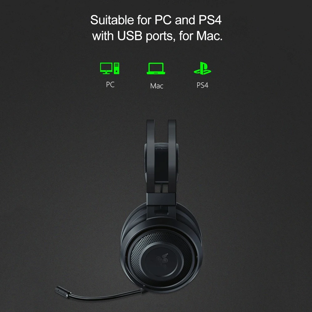 Razer Nari эфирные беспроводные Игровые наушники THX пространственное аудио Охлаждение гель-Infused подушки 2,4 ГГц беспроводной