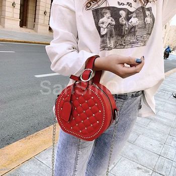 

Circular Fashion Design rivet Women Shoulder Bag Leather Women's Crossbody Bag Messenger Bags Ladies Purse Female Round Handbag