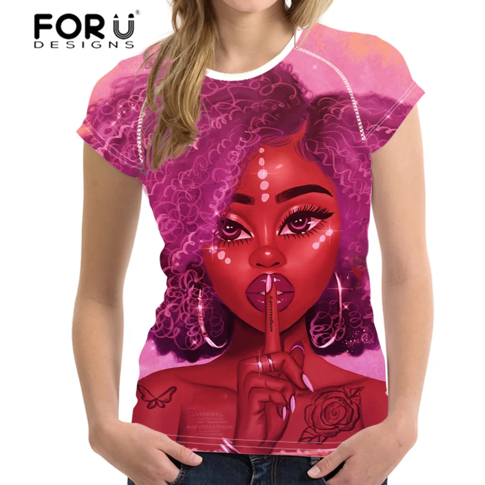 FORUDESIGNS/футболка с короткими рукавами для женщин; черная футболка для девочек в африканском стиле; женская летняя футболка; женская модная футболка - Цвет: YQ4554BV
