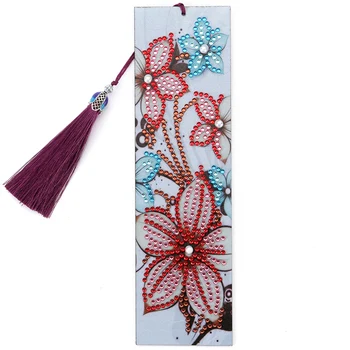 

5D DIY Flower Diamond Painting Leather Bookmark Tassel Book Marks Special Shaped Diamond Embroidery Cross stitch DIY Craft Gift