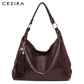 

CEZIRA Brand Shoulder Bags For Ladies Soft Snake Pattern Hobo Bags Females Tassel Crossbody Bags Fashion Vegan Leather Handbags