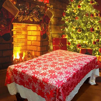 

Red Rectangular Floral Lace Tablecloths Reusable Table Cover for Christmas Wedding Evening Party Decoration
