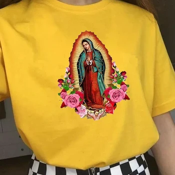 

Hillbilly Vintage Our Lady Of Guadalupe Saint Virgin Mary With Roses Shirt Unisex Oversized Graphic Tops Tees Ins Hipster tShirt