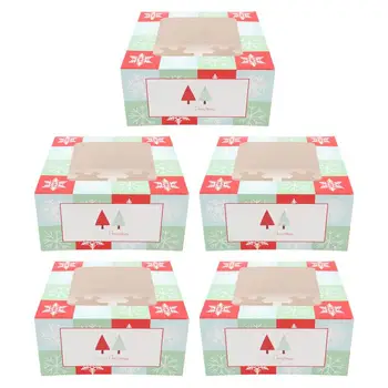 

5 pcs Christmas Gift Box Decorative Cake Holder Backing Cake Case Adorable Muffin Case Cake Packing Box for Banquet Party Baking