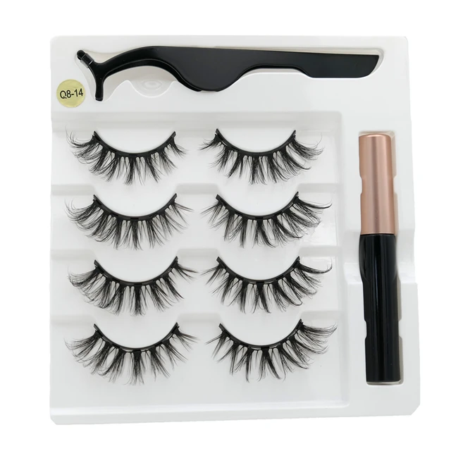 4 pairs of magnetic eyelashes natural soft magnet eyelashes natural magnetic eyeliner makeup mink eyelashes set tool Q8-14