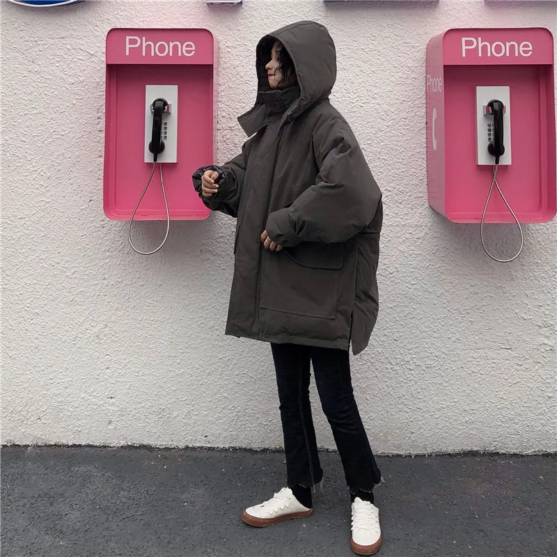 Ulzzang, свободный крой, весна и осень, с капюшоном, в студенческом стиле, BF, теплая, толстая, рабочая одежда, хлопок, пальто для студентов, женская мода