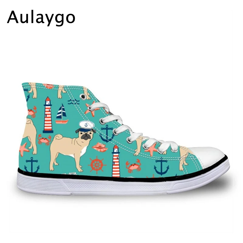 

Aulaygo Kawaii Pug Dog Printing Pattern Children's Sneakers Flats Shoes for Boys Girls Kids Football Shoes High Top Canvas Shoes