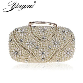 

YINGMI Handmade style beaded women clutch purse diamonds metal one side evening bags case holder party bags
