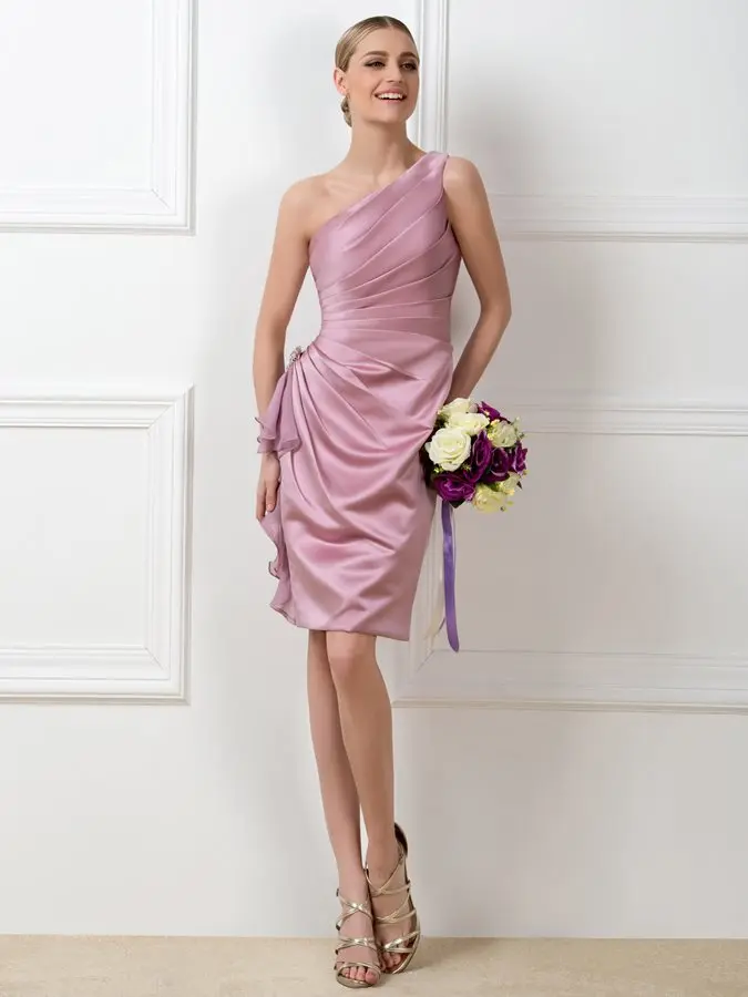 Bridesmaid Dresses 2019 Cheap Pleats One-Shoulder Sheath Short Bridesmaid Dress Party Gowns Vestidos De Festa