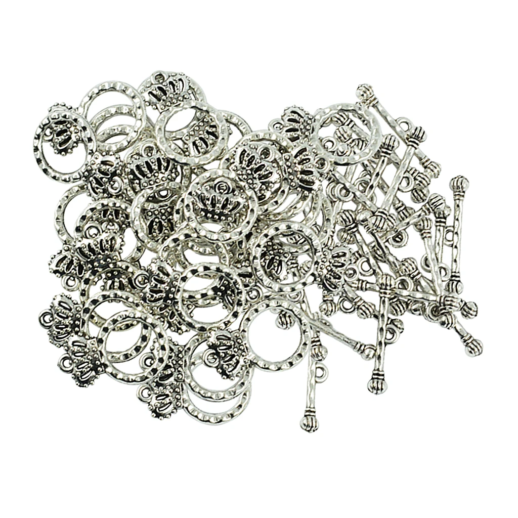 30 Sets Crown Clasp Connector Beads Crown Bar Shaped OT Toggle Clasps For Bracelets DIY Handmade Craft