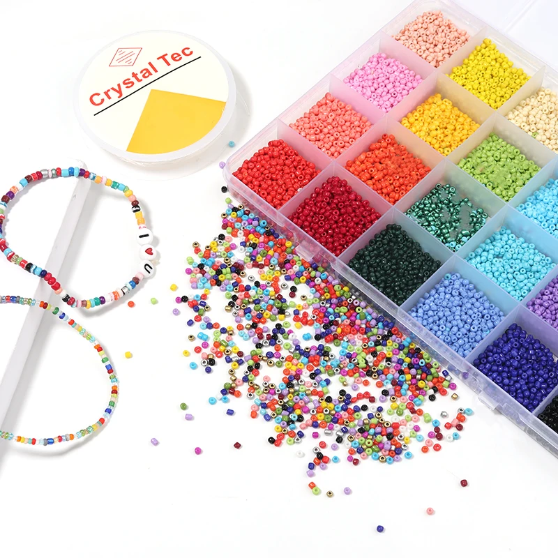 4800pcs Jewelry Making Kit Czech Glass Seed Beads Box Set Beading Cord For DIY Earring Bracelet Necklace Jewelry Making