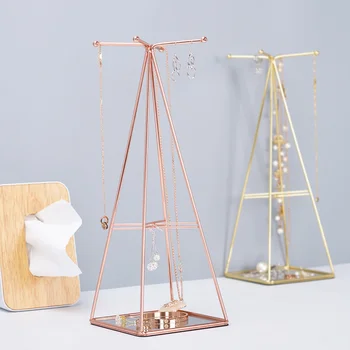 

Nordic Gold Wrought Iron Jewelry Storage Rack Creative Jewelry Earrings Display Storage Shelf Makeup Organizer 37.5*14.5*14.5cm