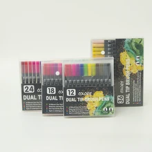 12/24/36 шт./набор, двойной наконечник-кисть ручки, тонкая и кончик кисти Цветной Двойной Ручки для раскраски, рисование, пуля журнал
