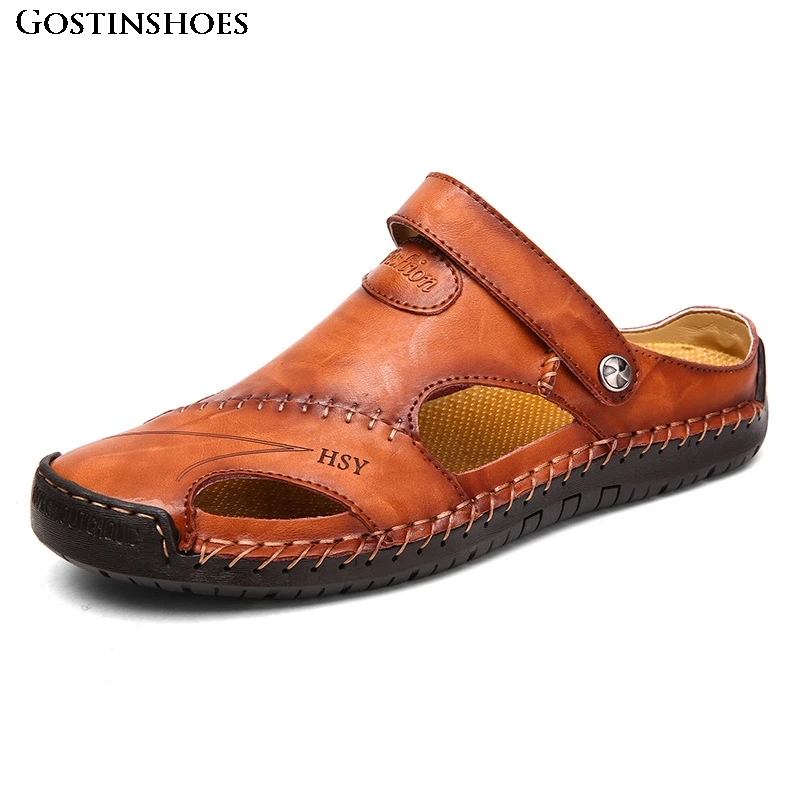 

Men Sandals Leather Chappal For Men Large Size Handmade Sewing Closed Toe Sandalias Mens Sandals Erkek Sandalet