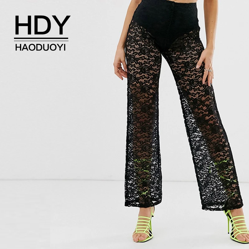 HDY Haoduoyi модные кружевные женские летние брюки черные длинные стрейчевые с