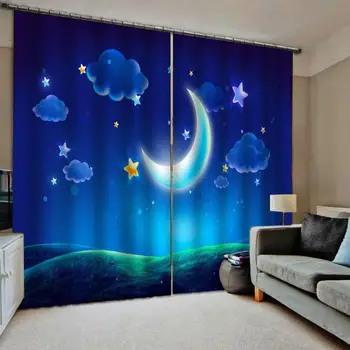 

High quality custom 3d curtain fabric Blue curtains High quality custom 3d curtain fabric sky moon curtain