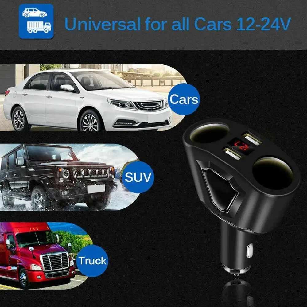 Автомобиль 5V 3.1A автомобиля с двумя портами USB Зарядное устройство с 2 слот автомобильного прикуривателя Дисплей зарядки Напряжение ток для iPhone 8, 7, 6 samsung S8 S7 S6