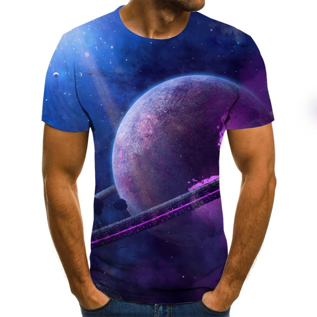 2019  Men T Shirts 3D Print Starry Sky Summer Tops Men Short Sleeves Fashion Pink Geometry Daily Casual Funny Man Tops