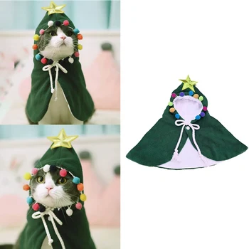 

Christmas Cat Costume Hooded Coat Cosplay Cape Cat Trench Pet Cloak With Colorful Ball Decoration Christmas Pet Cat Clothes