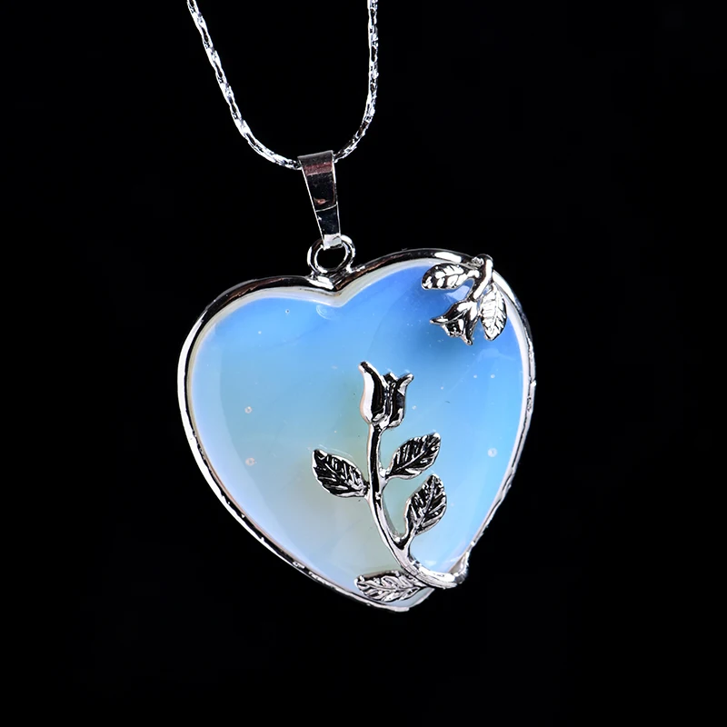 Opal 1 шт. натуральный кристалл Роза Кварц сердце кулон минеральные ювелирные изделия пара украшения Рождество и DIY подарки аксессуары для мужчин и женщин - Цвет: Opal