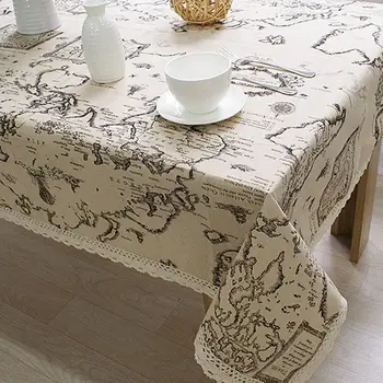 

Retro Voyage Map Pattern Lace Cotton Linen Fabric Tablecloth Table Cover Decor nice