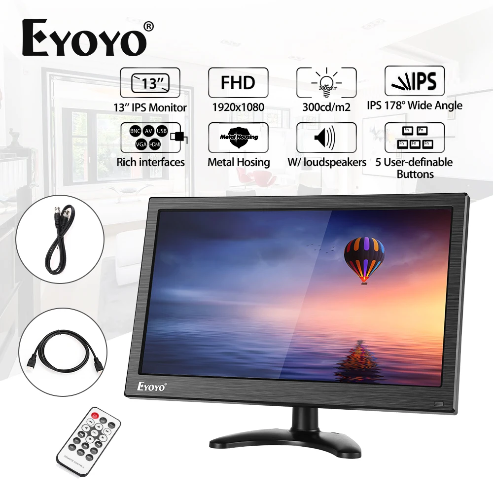 Eyoyo EM13Y 13 3 ''ips экран монитор Компьютер ТВ дисплей FHD 1080P CC видеонаблюдения с AV VGA