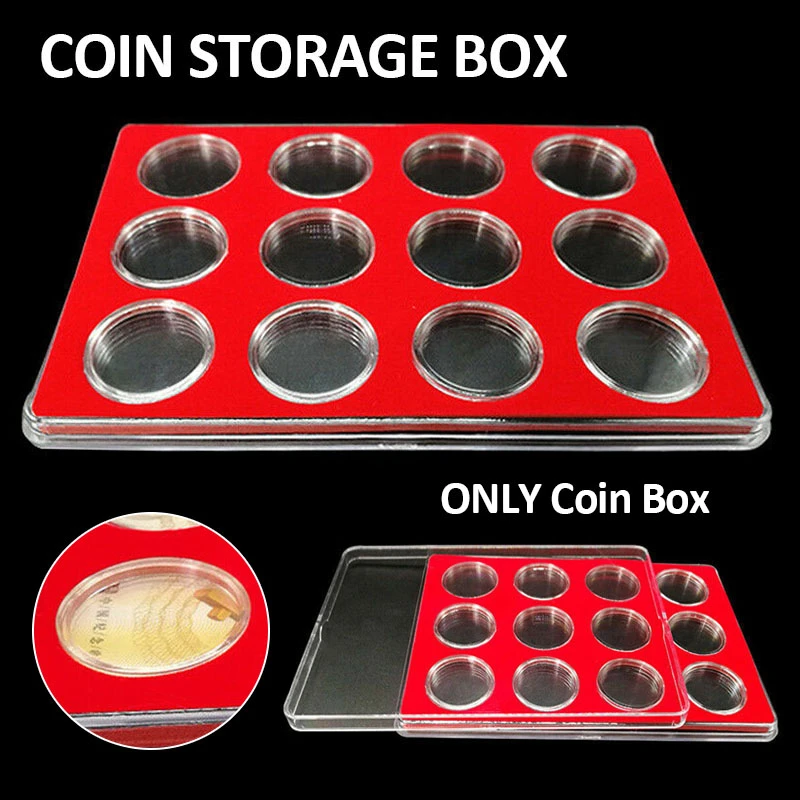 12 Grids Coin Collection Box Protective Coins Display Case Storage Organizer Holder Commemorative Coin Display Box Glass Storage Boxes and Bins