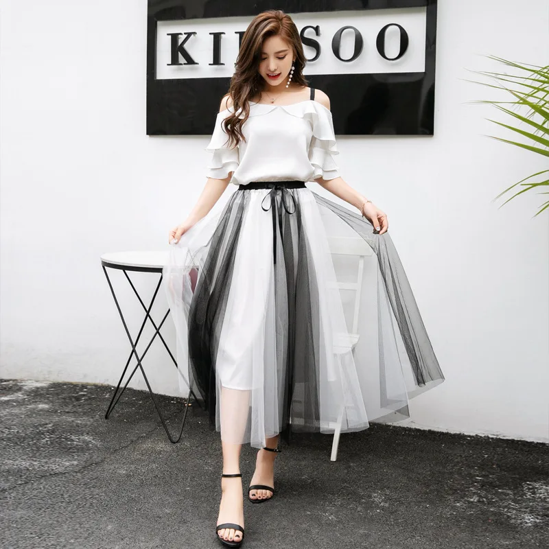 

2019 Summer New Style Two-Piece Set Strapped Dress WOMEN'S Dress Fashion Sexy Elegant Fairy Skirt Cool GIRL'S