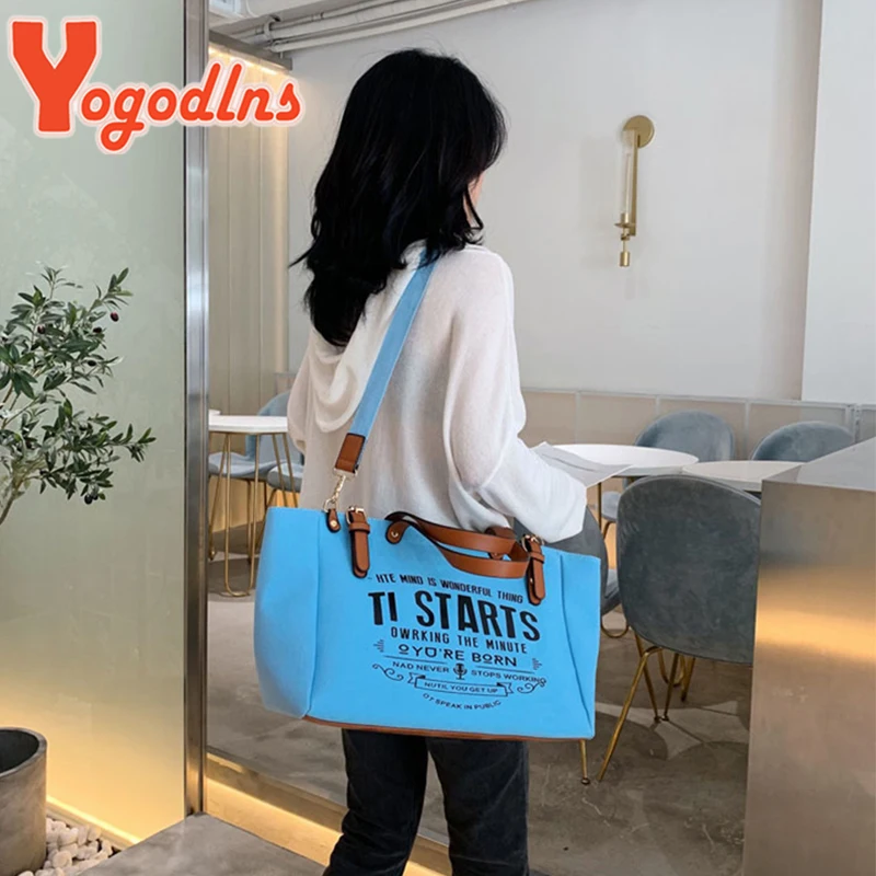 Yogodlns borsa e borsa in tela di moda borsa a tracolla di grande capacità femminile borsa a tracolla con Design a lettera borsa a tracolla Casual Bolsa